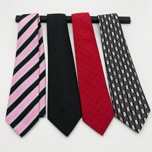 Set of 4 men's neckties featuring a mix of designer and classic styles.